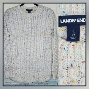 Lands' End Chunky Cable Multicolor Speckled Crew Neck Sweater Size Small